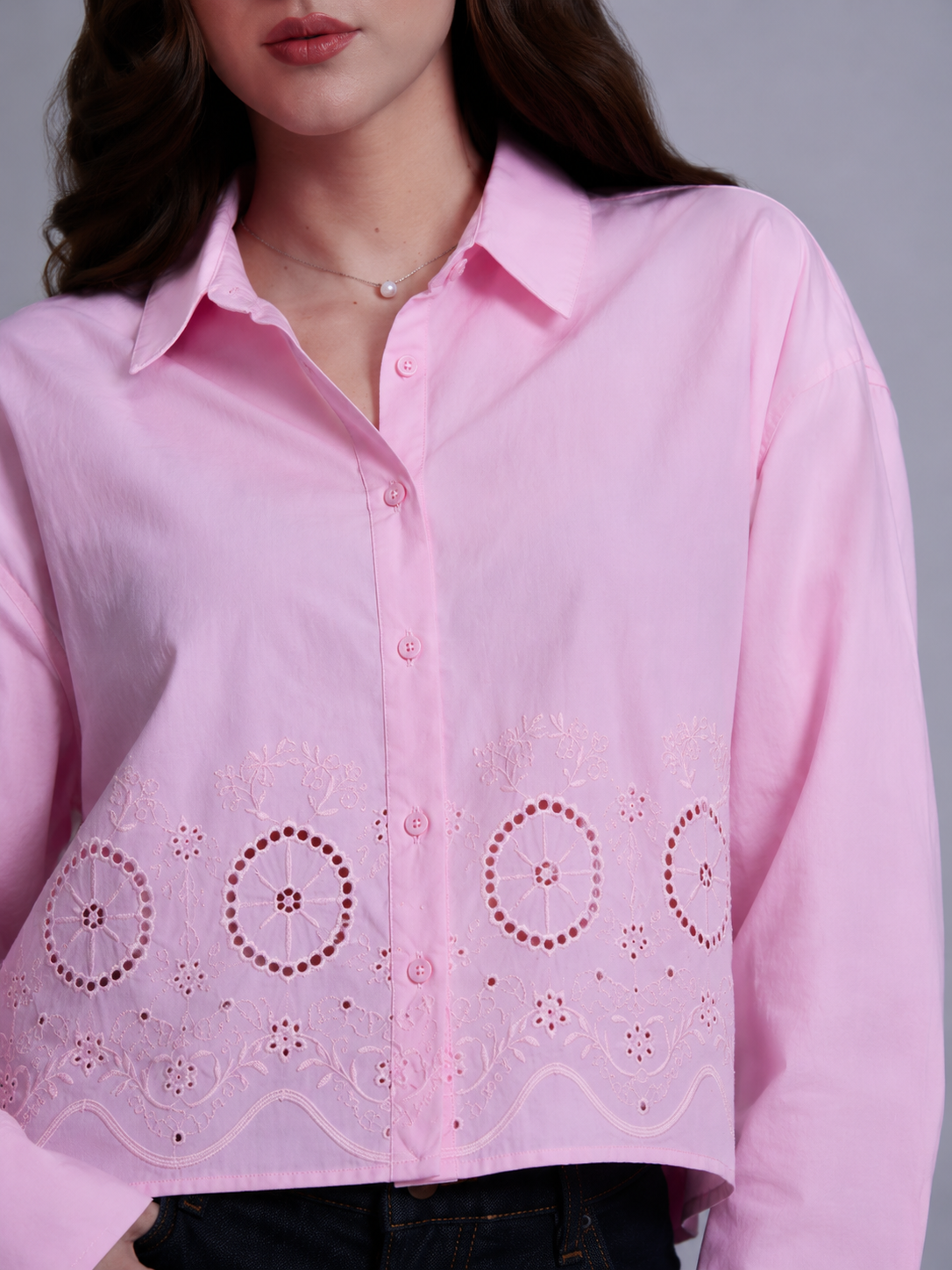 Embroidered Cropped Shirt – ONE MORE women's shirt – view 7