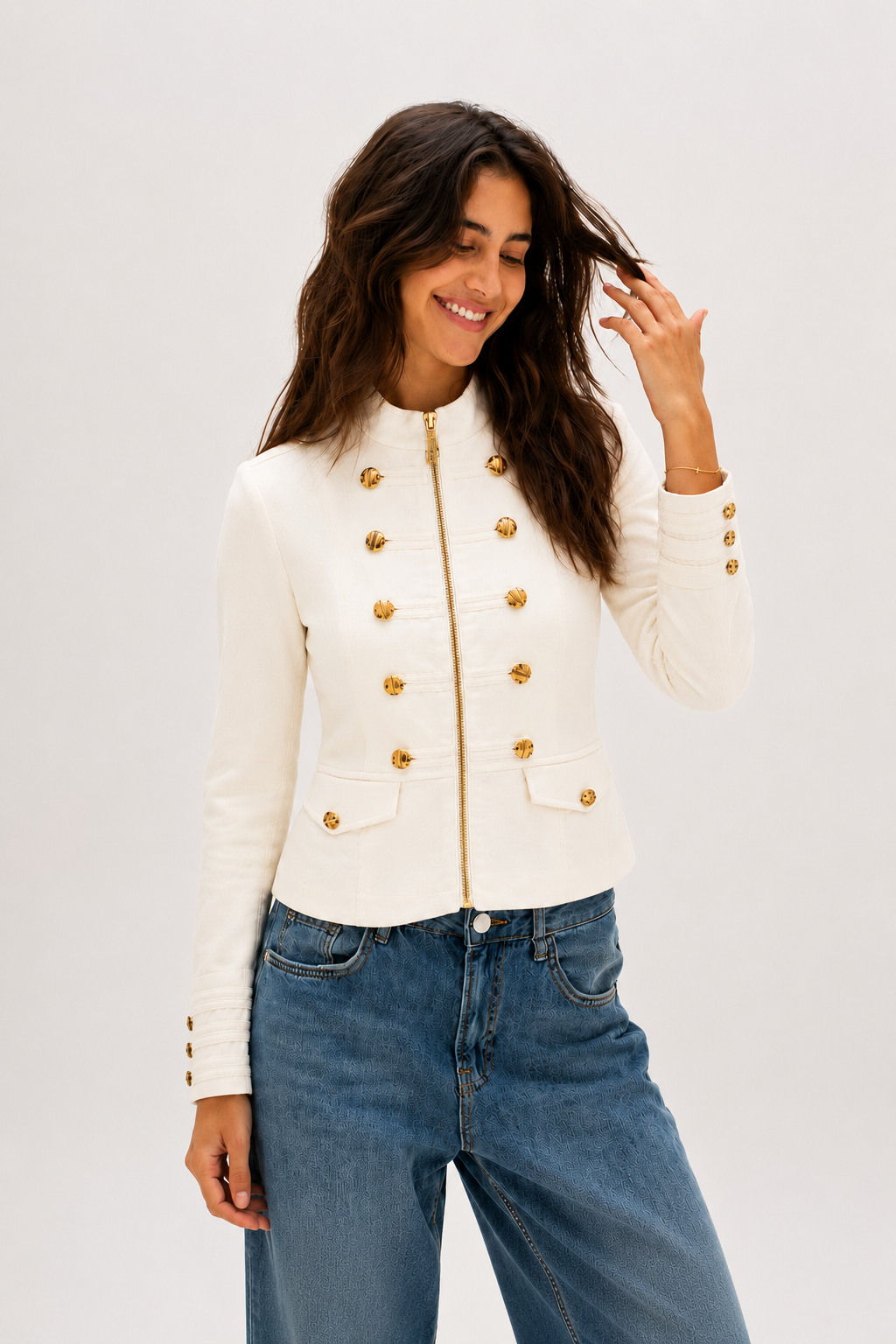 Button-Detail Cropped Jacket