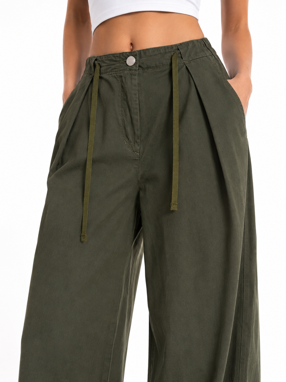 Gabardine Wide-Leg Drawstring Pants
