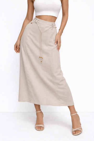 Women’s A-Line Skirt with Rope Belt | Midi Length, Elegant Style
