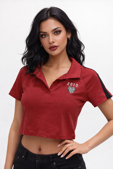 Women’s Cropped Polo T-Shirt – Sporty Short Sleeve Top