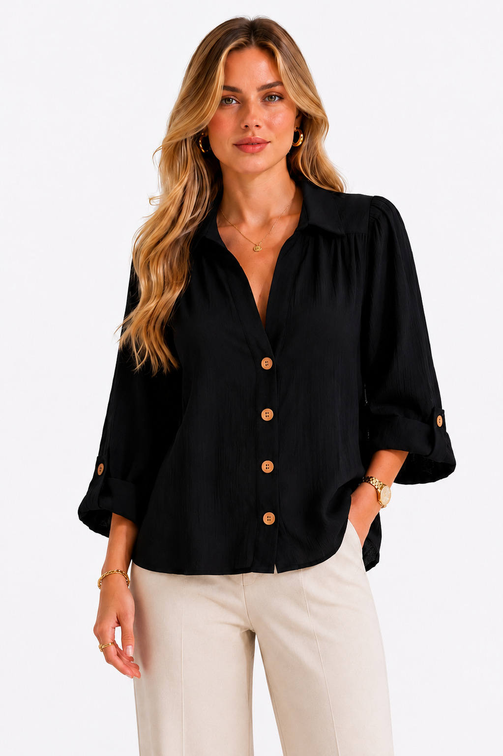 Viscose Button-Down Blouse – ONE MORE women's blouse – view 3