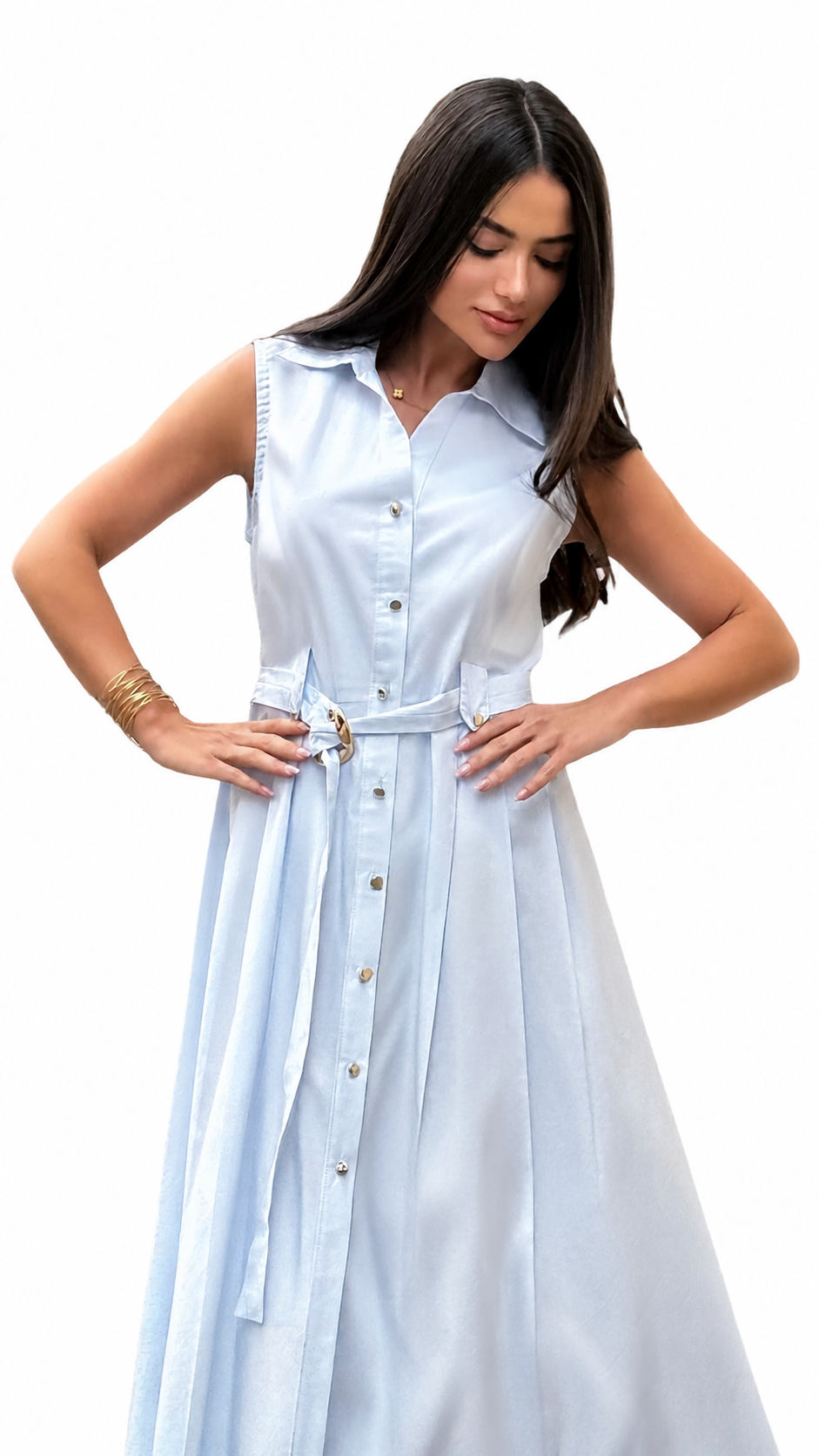 Belted Sleeveless Midi Dress – ONE MORE women's dress – view 4