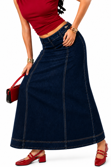 Midi Length, High Waist, Panel Design