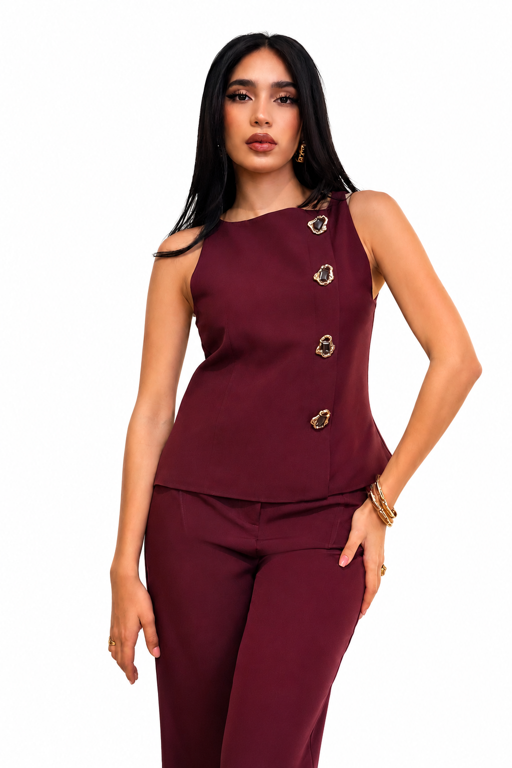 Tailored Button-Detail Vest – ONE MORE women's vest