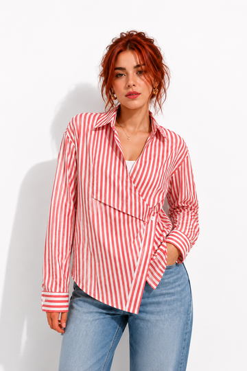 Asymmetrical Wrap Shirt & White Inner Top