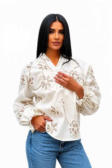 Embroidered Casual Blouse with Relaxed Fit