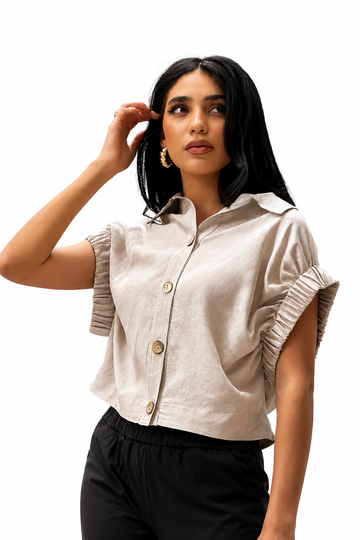 Ruched Sleeve Linen Blouse