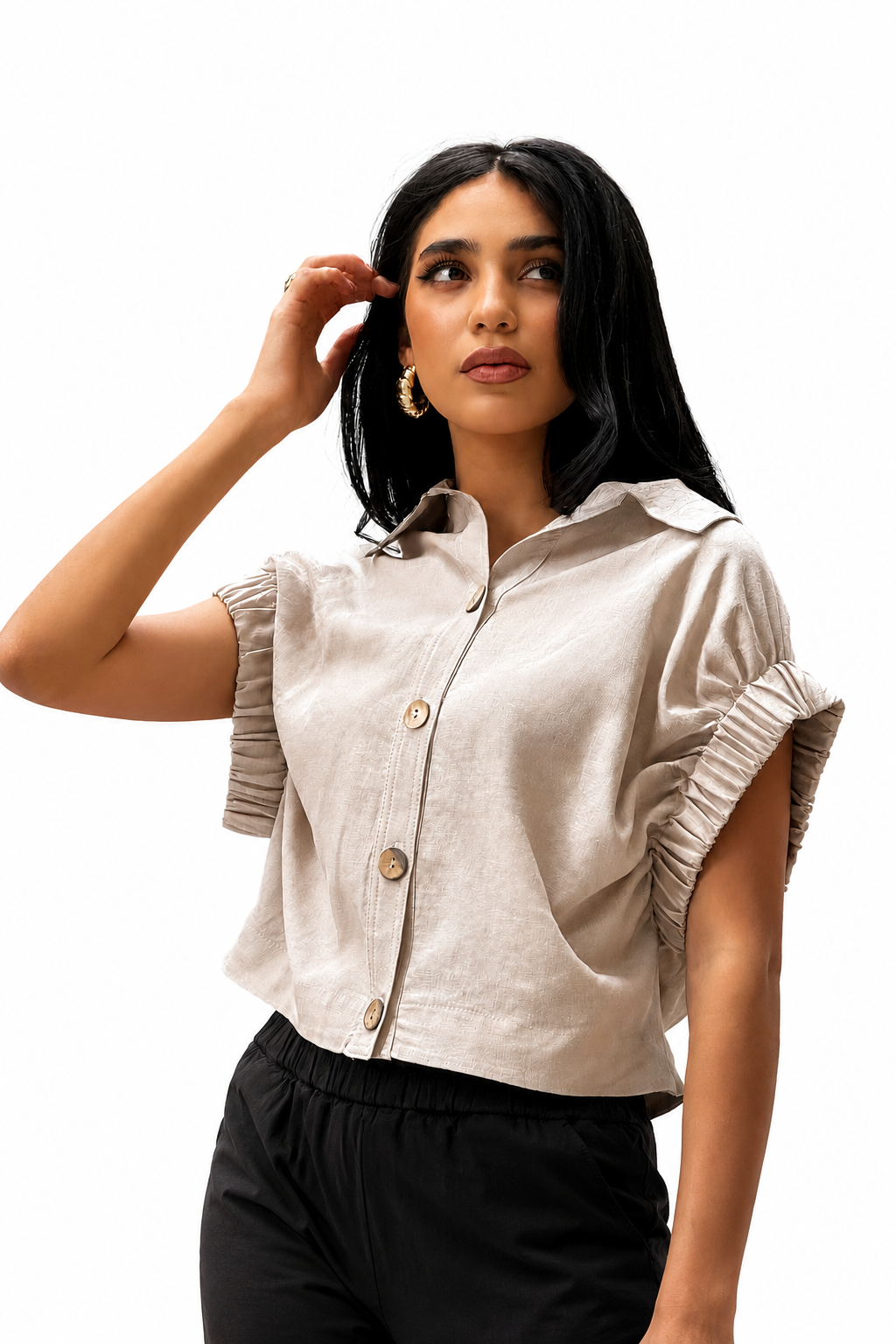 Ruched Sleeve Linen Blouse – ONE MORE women's blouse