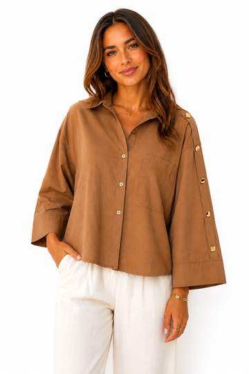 Button Sleeve Oversized Shirt