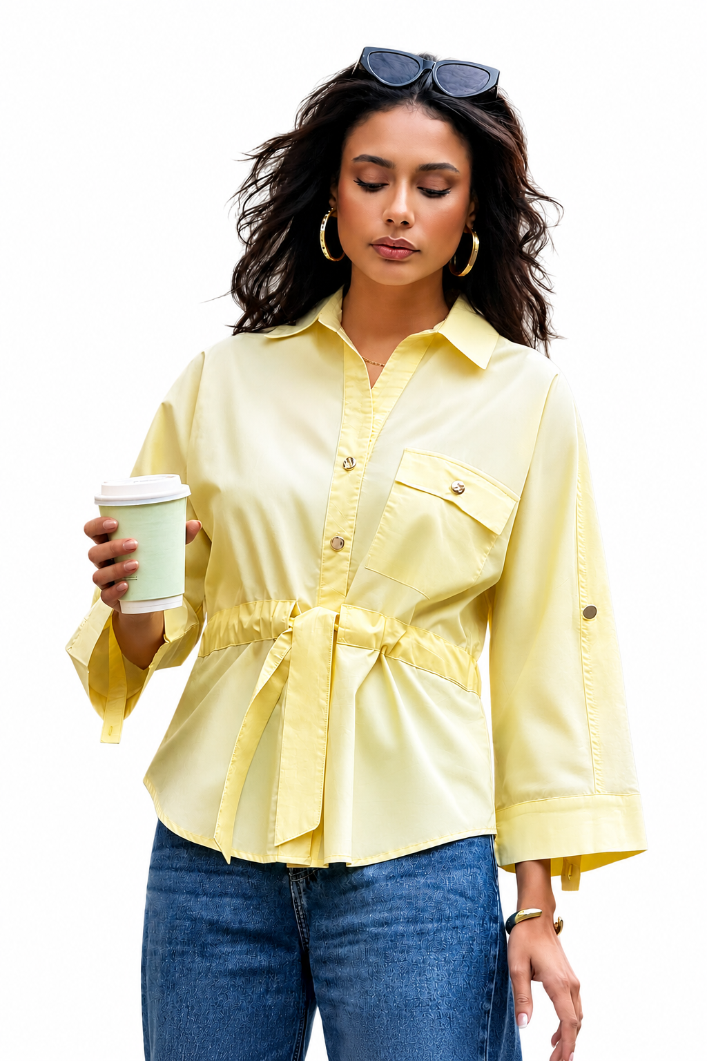 Long Tie-Waist Button-Down Shirt – ONE MORE women's shirt