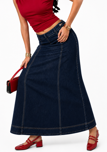 Midi Length, High Waist, Panel Design