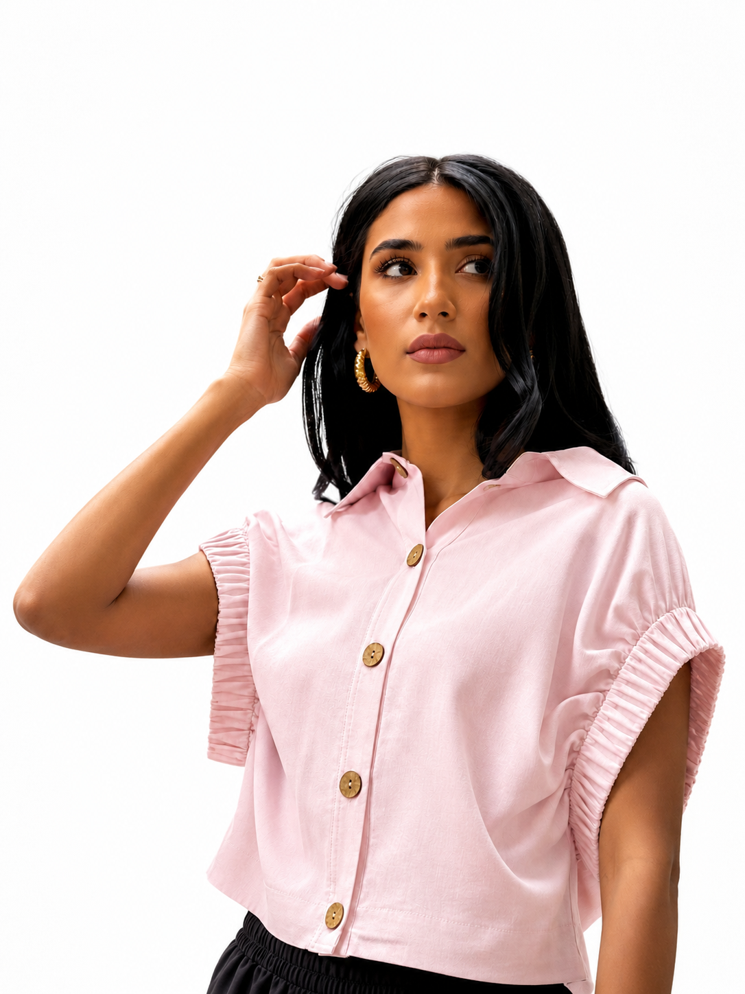 Ruched Sleeve Linen Blouse