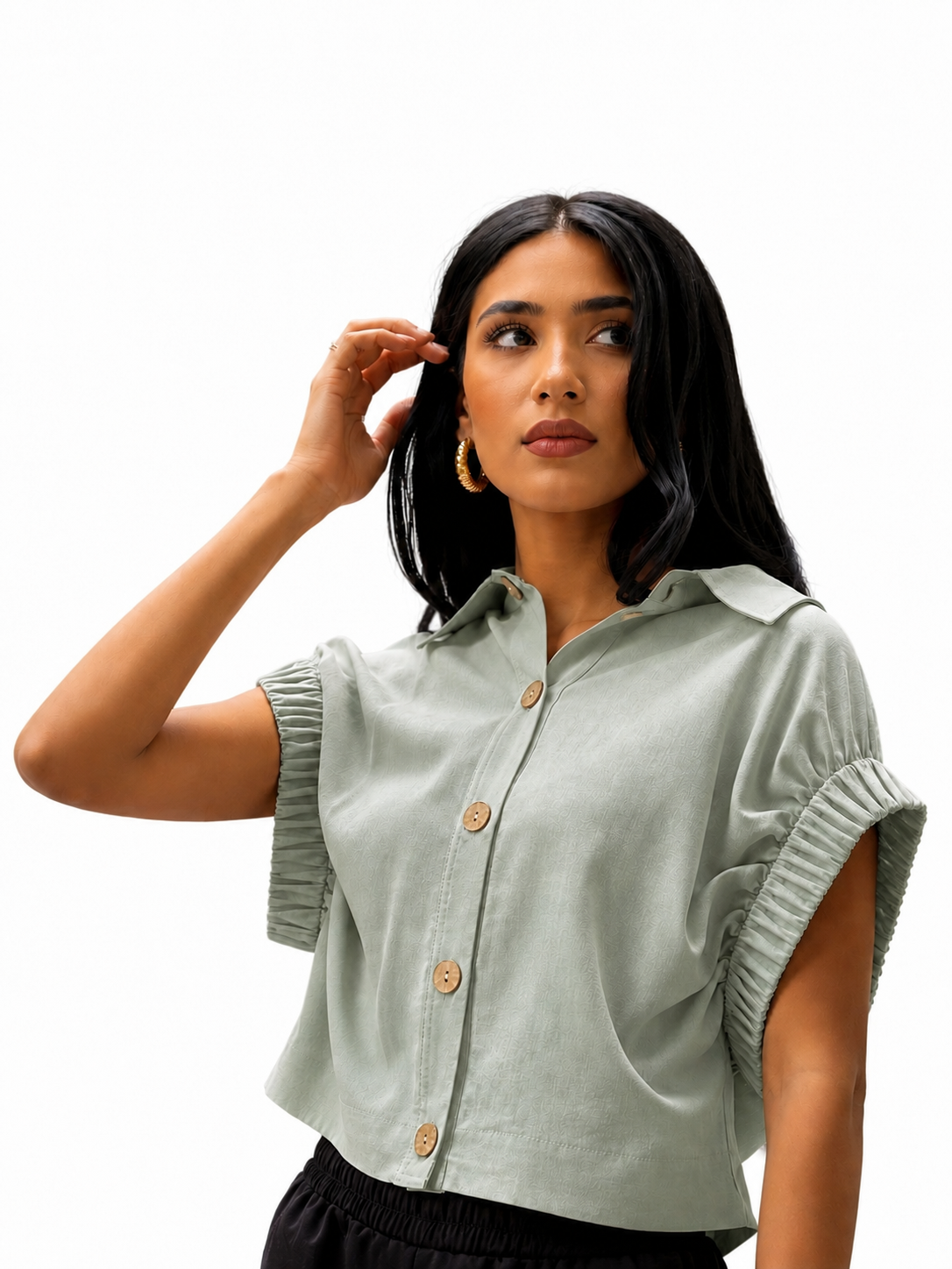 Ruched Sleeve Linen Blouse – ONE MORE women's blouse – view 4