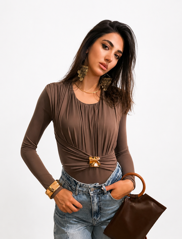Draped Buckle Lycra Bodysuit