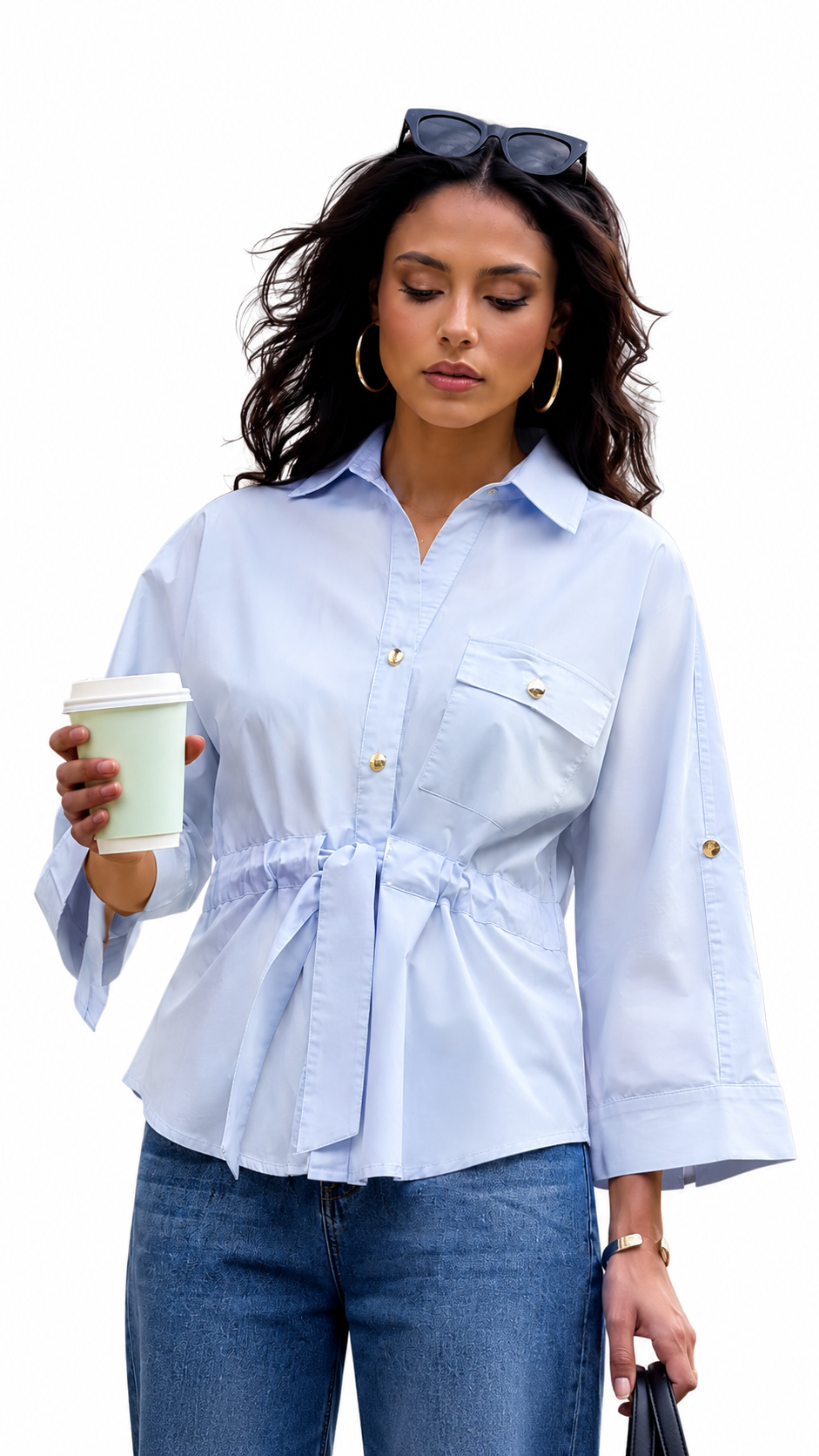 Long Tie-Waist Button-Down Shirt – ONE MORE women's shirt – view 4