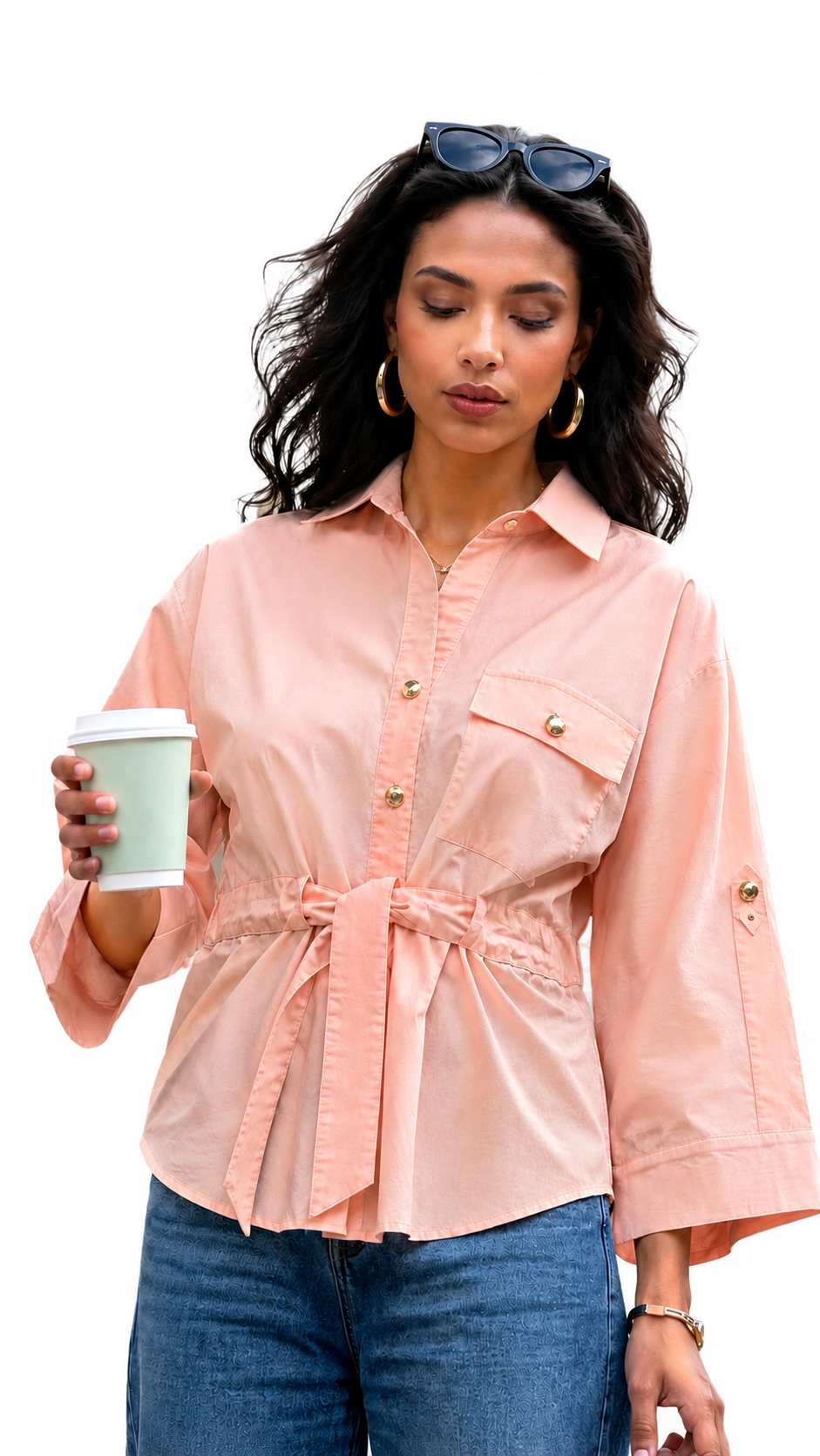 Long Tie-Waist Button-Down Shirt – ONE MORE women's shirt – view 5