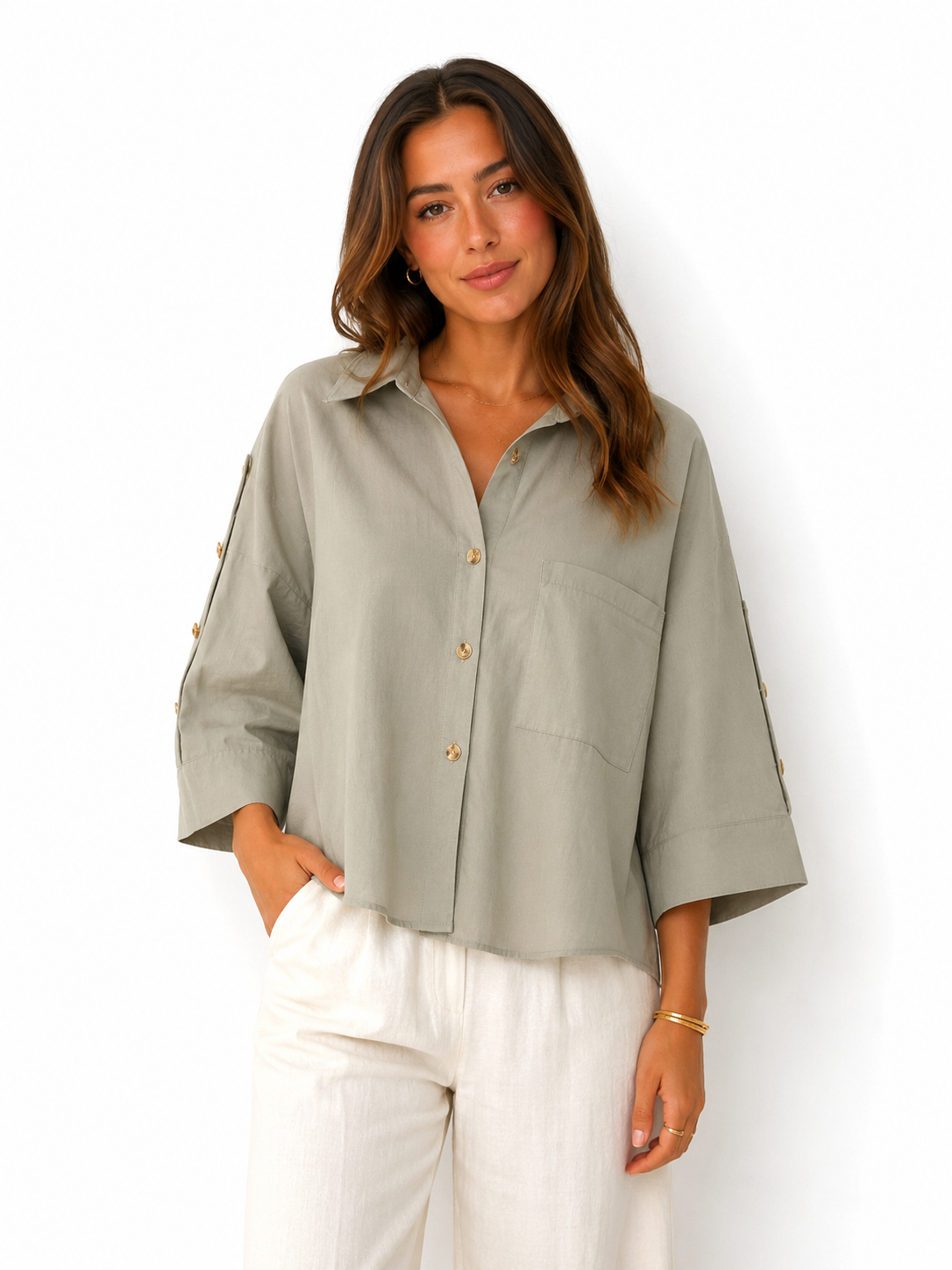 Button Sleeve Oversized Shirt