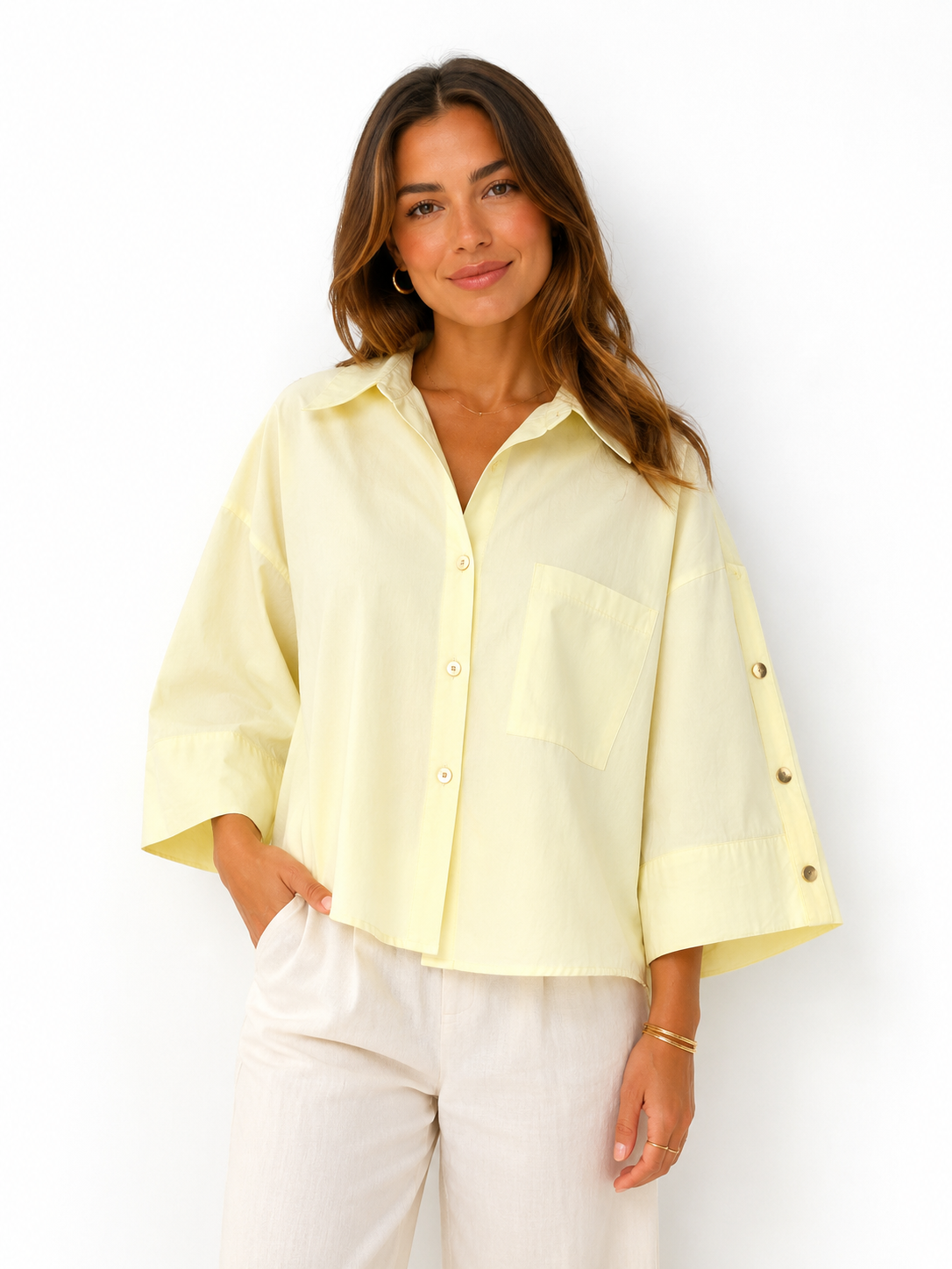Button Sleeve Oversized Shirt