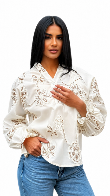 Embroidered Casual Blouse with Relaxed Fit