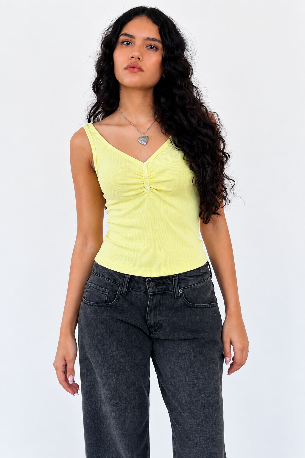 Ruched Button Tank Top – ONE MORE women's top