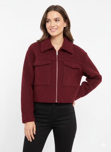 Textured Zip-Up Short Jacket