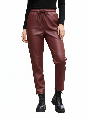 Elastic Waist Faux Leather Pants