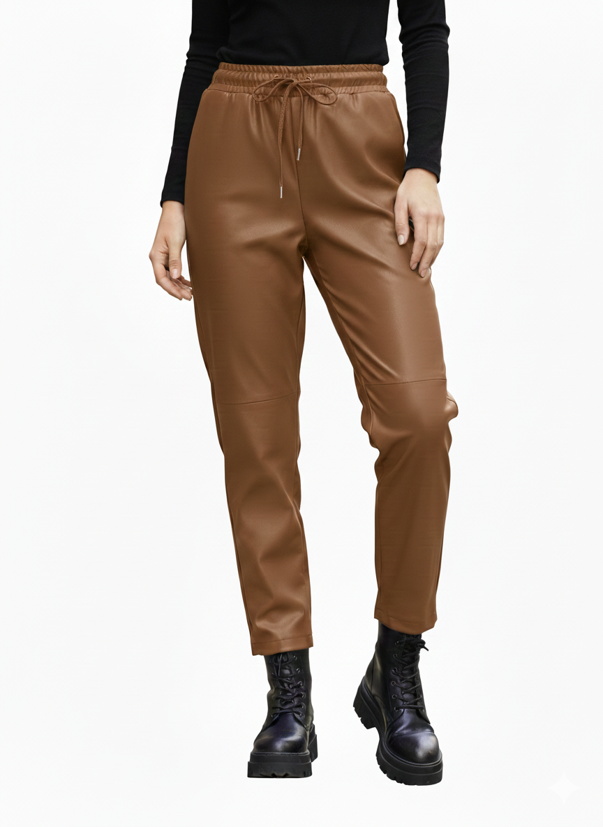 Elastic Waist Faux Leather Pants