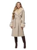 Long Faux-Leather Coat with Fur Trim