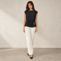 Shimmer Ring Draped Top in Black — ONE MORE