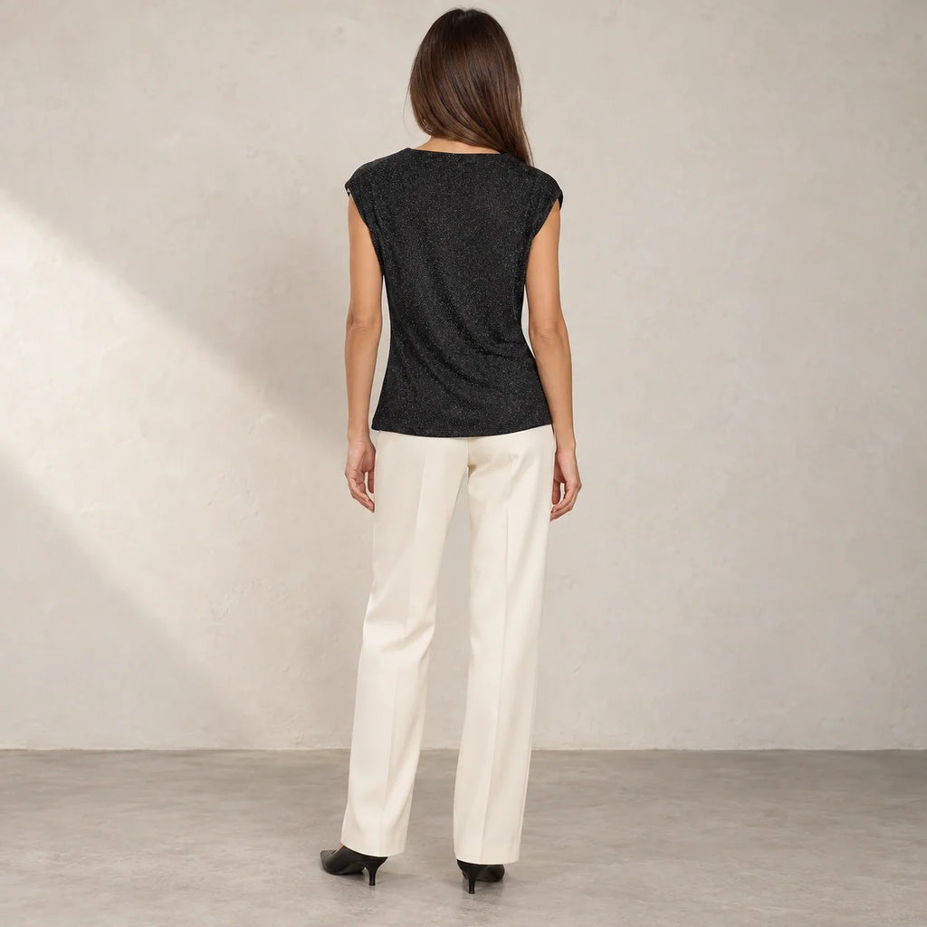 Shimmer Ring Draped Top in Black — ONE MORE