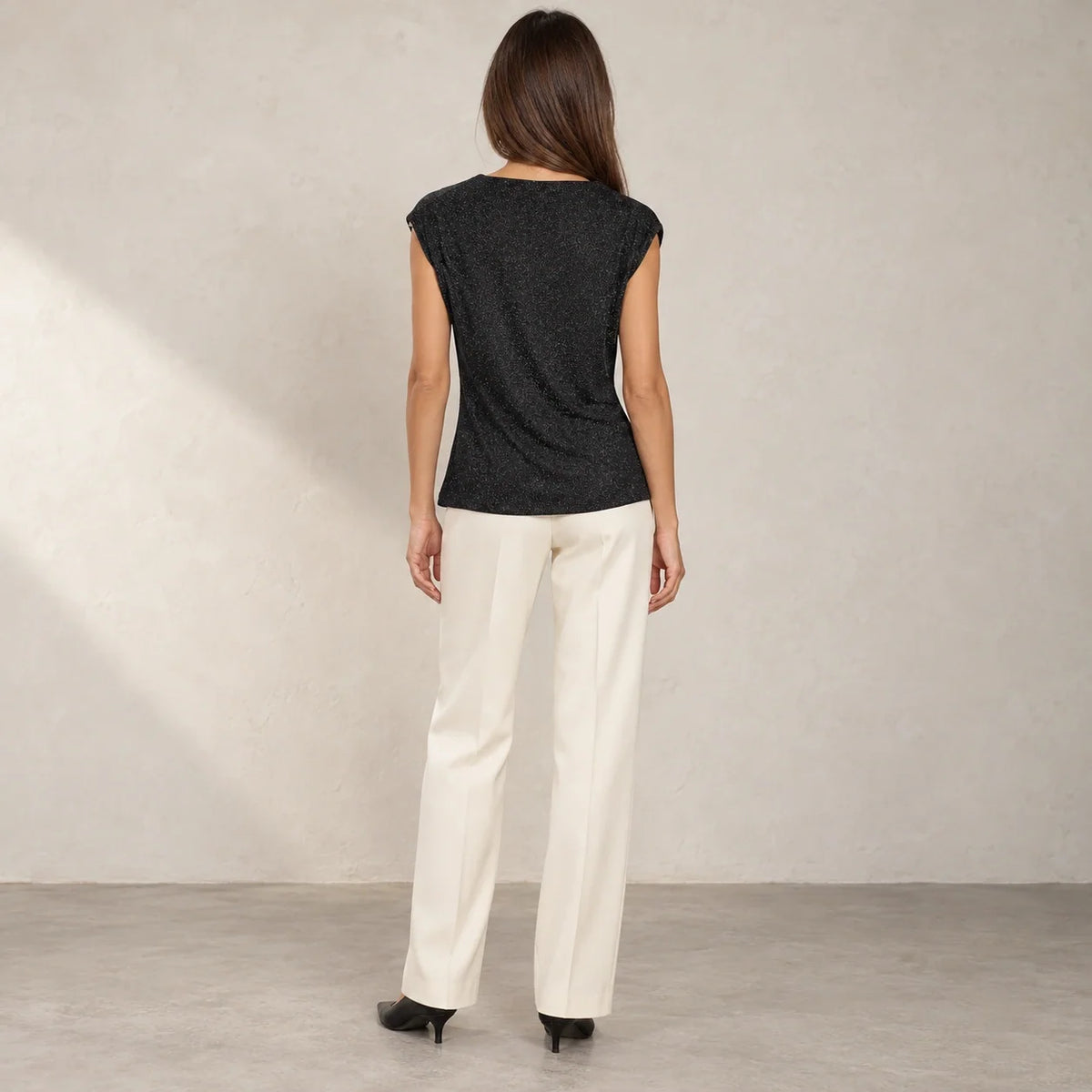 Shimmer Ring Draped Top in Black — ONE MORE