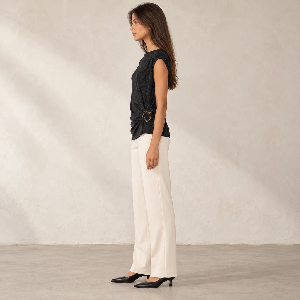 Shimmer Ring Draped Top in Black — ONE MORE