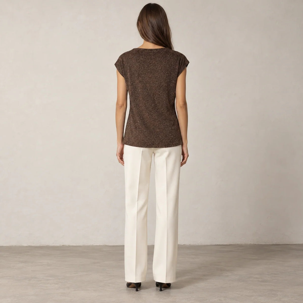 Shimmer Ring Draped Top in Brown — ONE MORE