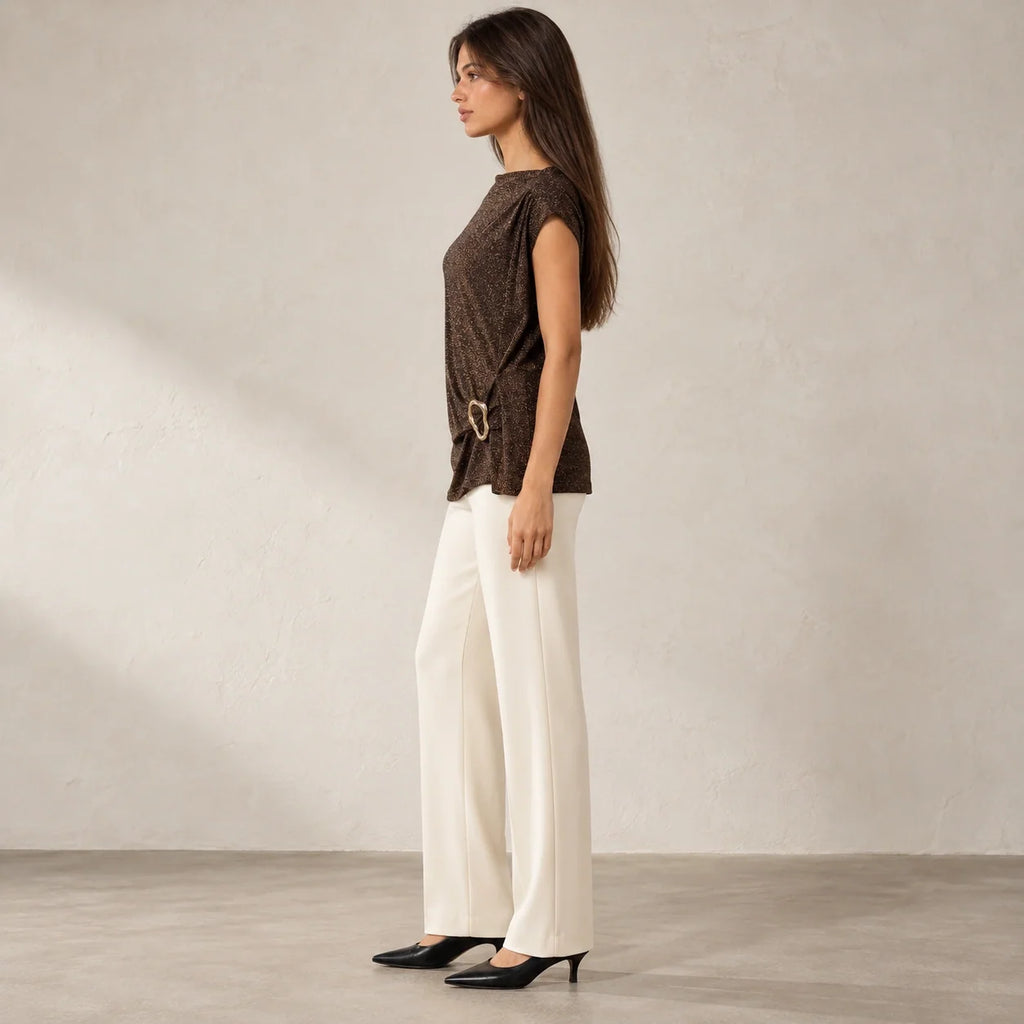 Shimmer Ring Draped Top in Brown — ONE MORE