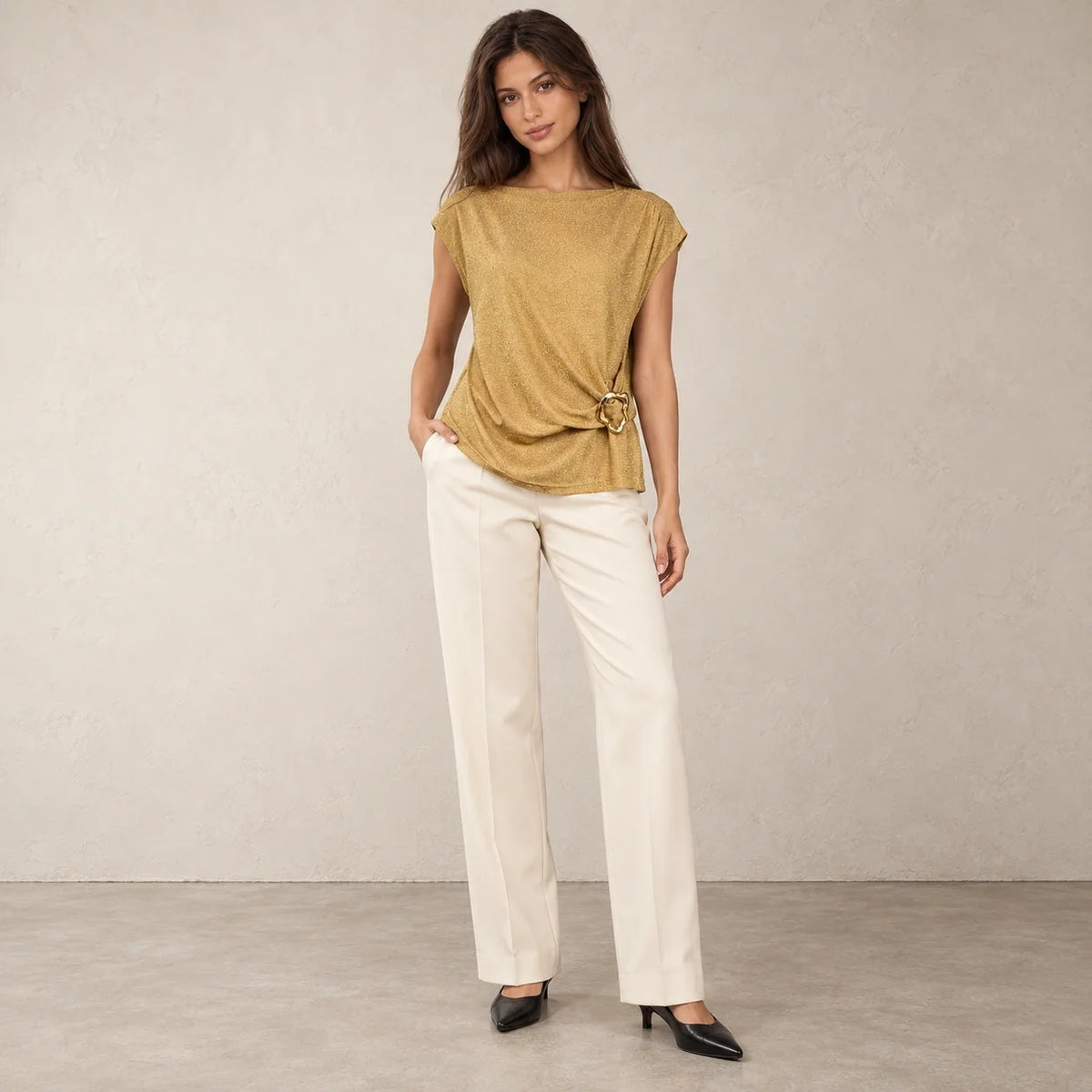Shimmer Ring Draped Top in Gold — ONE MORE