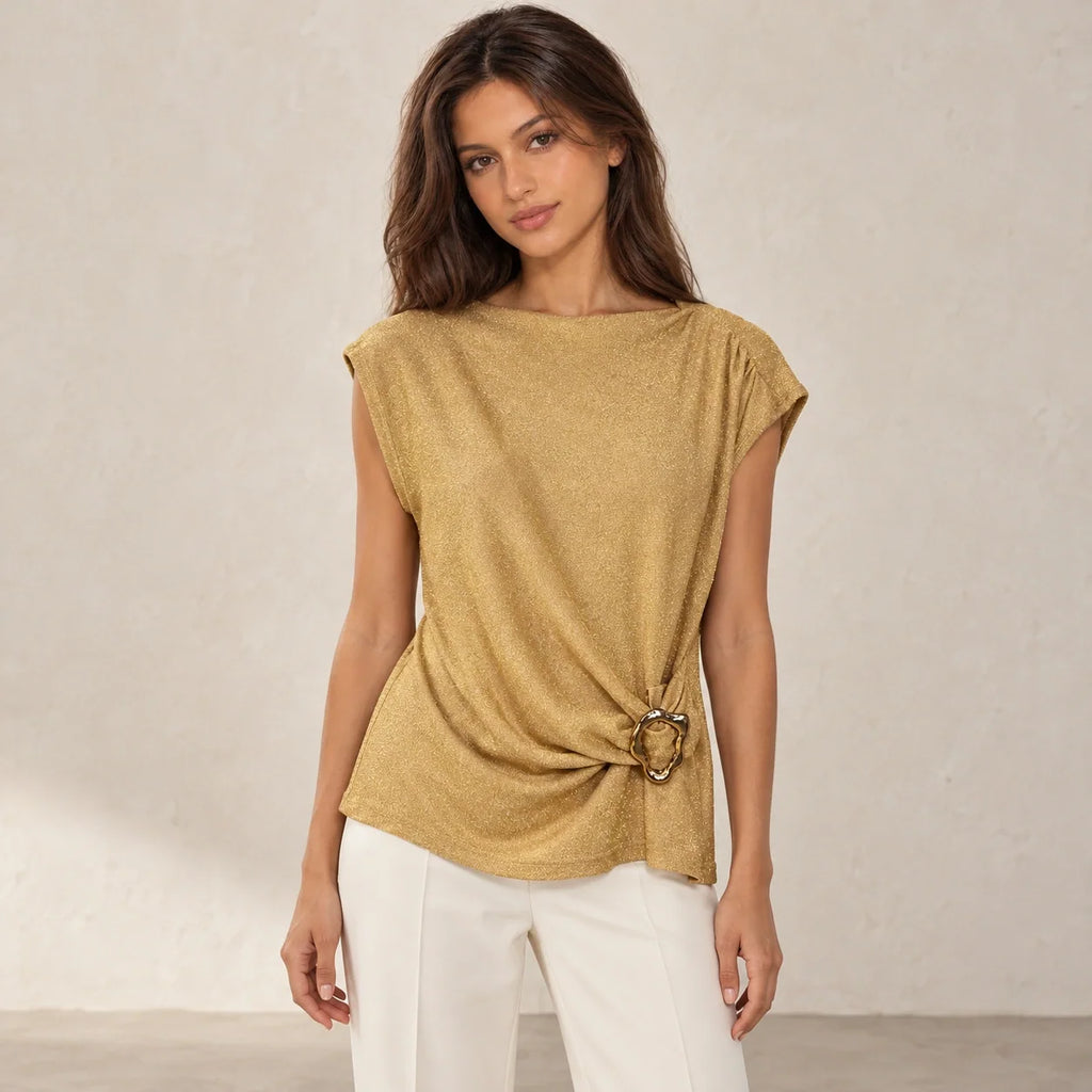 Shimmer Ring Draped Top in Gold — ONE MORE