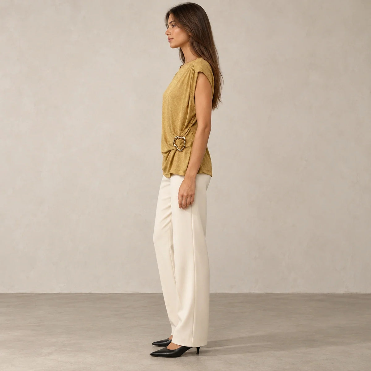 Shimmer Ring Draped Top in Gold — ONE MORE