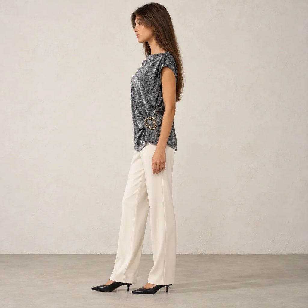 Shimmer Ring Draped Top in Silver — ONE MORE