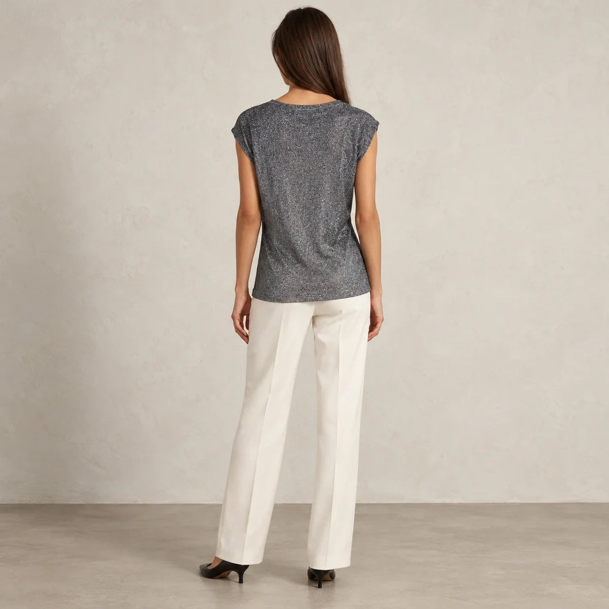 Shimmer Ring Draped Top in Silver — ONE MORE