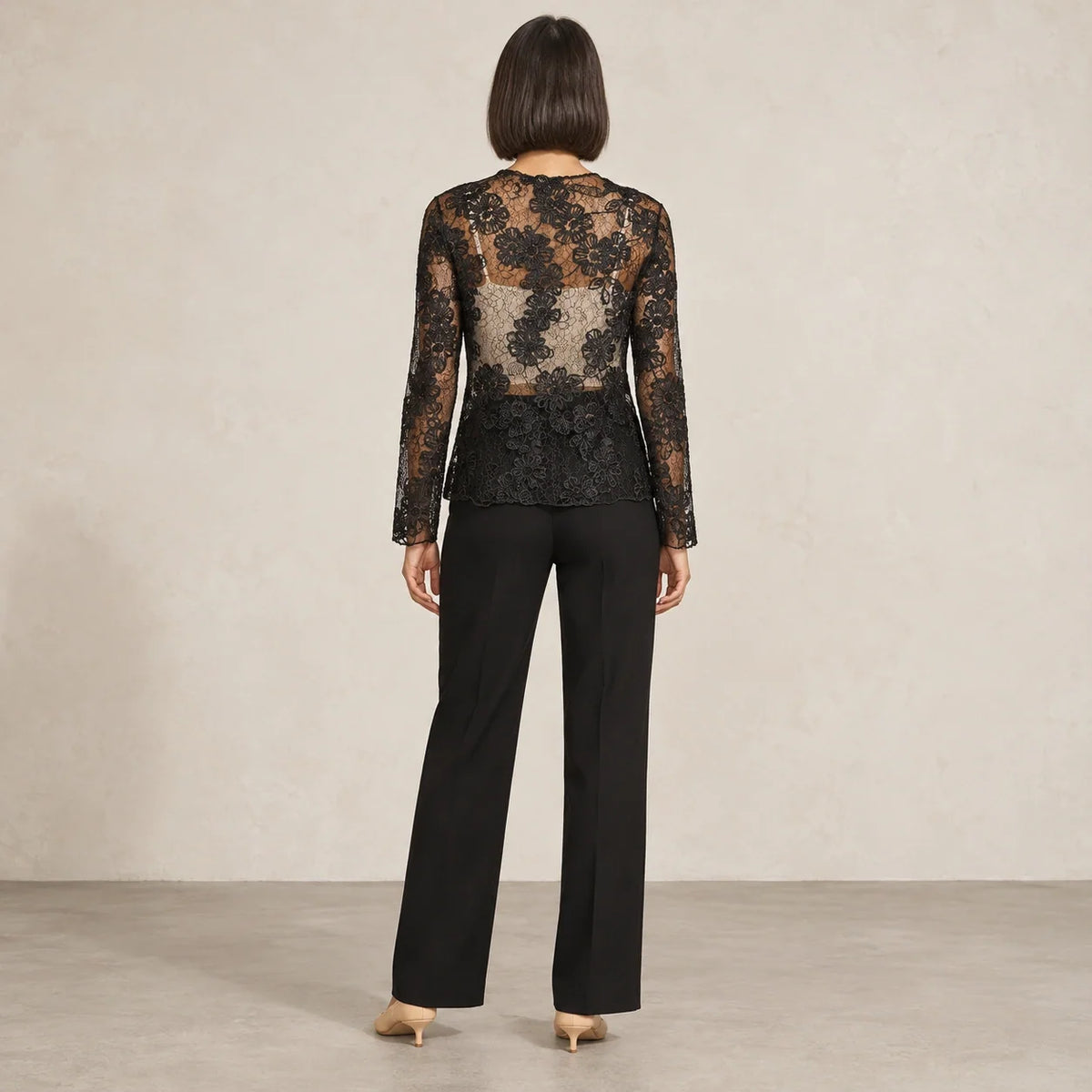 Floral Lace Sheer Blouse in Black — ONE MORE