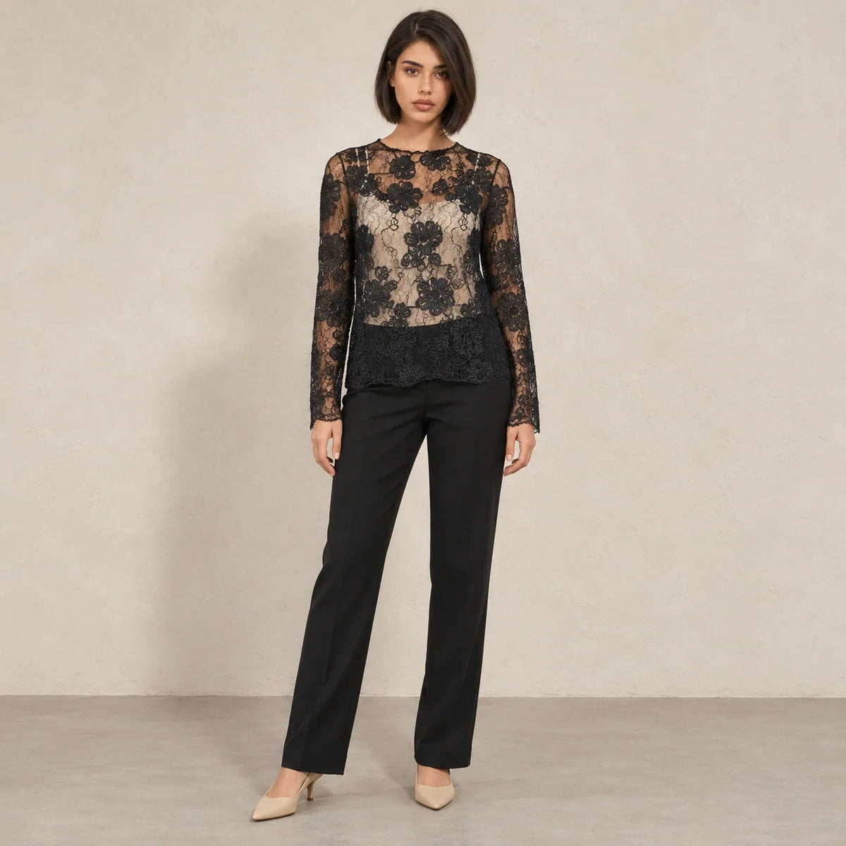 Floral Lace Sheer Blouse in Black — ONE MORE