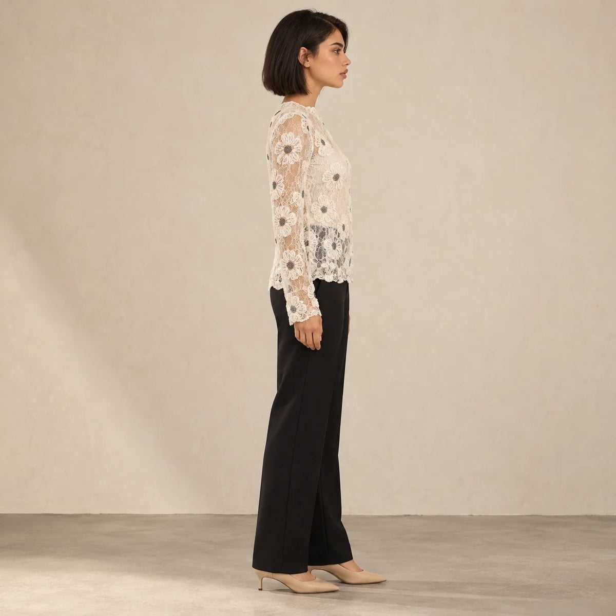 Floral Lace Sheer Blouse in Off White — ONE MORE