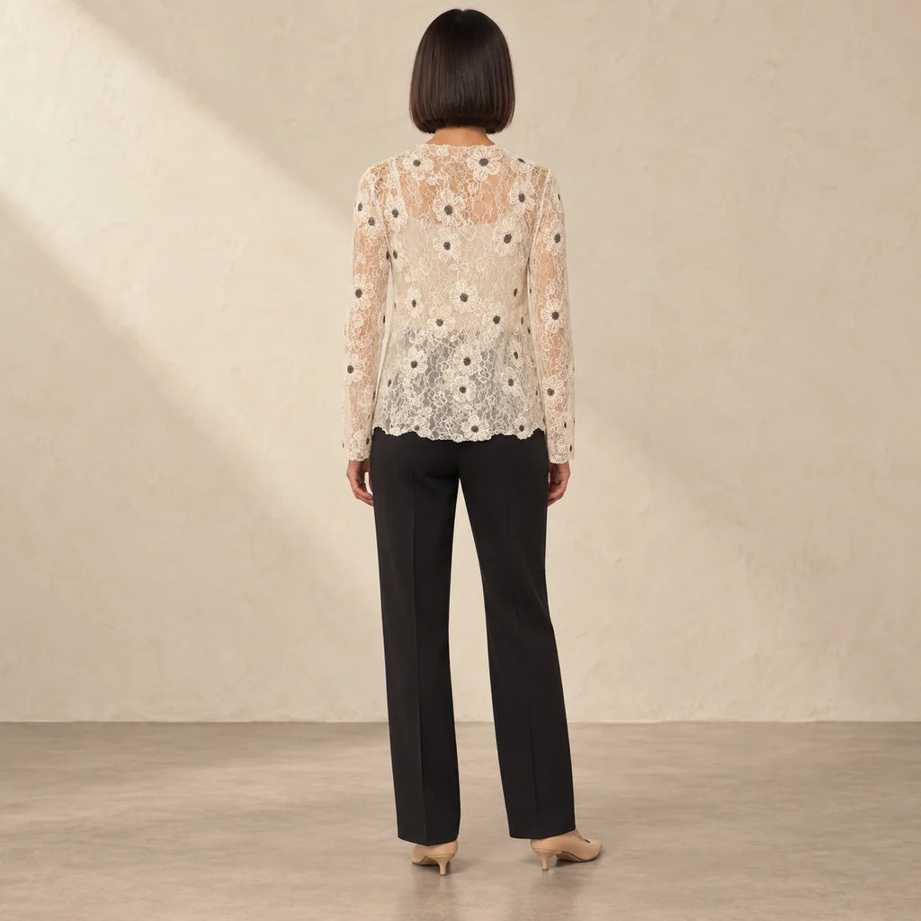 Floral Lace Sheer Blouse in Off White — ONE MORE
