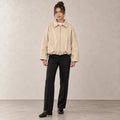 Belted Hem Leather Bomber in Beige — ONE MORE