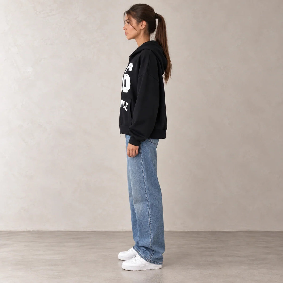 96 France Zip-Up Hoodie in Black — ONE MORE