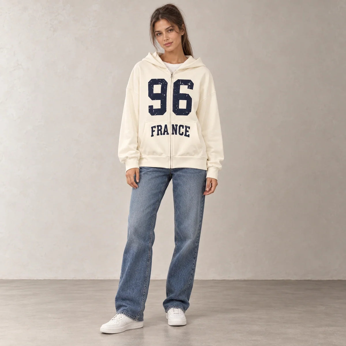 96 France Zip-Up Hoodie in Off White — ONE MORE