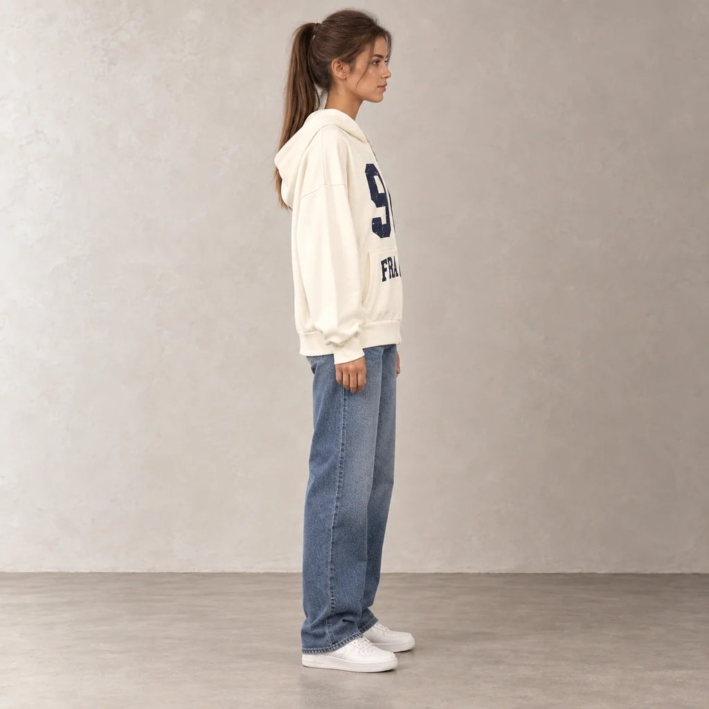 96 France Zip-Up Hoodie in Off White — ONE MORE