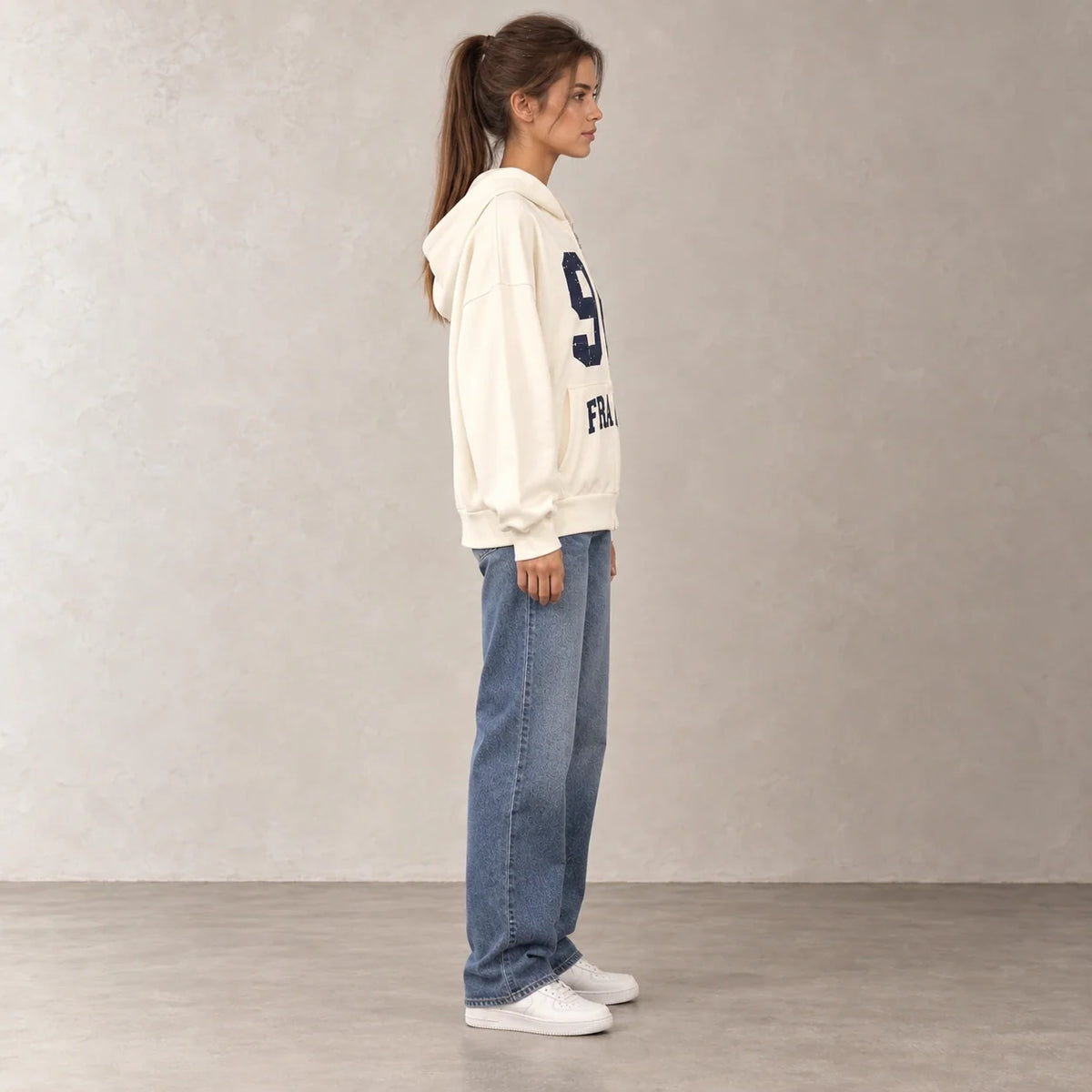 96 France Zip-Up Hoodie in Off White — ONE MORE