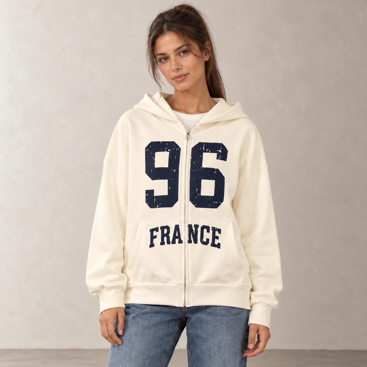 96 France Zip-Up Hoodie in Off White — ONE MORE